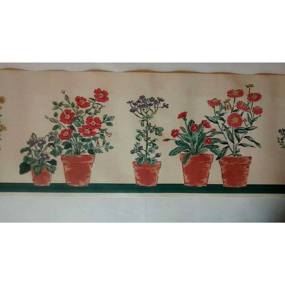 York Flower Pots Wall Border - 5 Yds